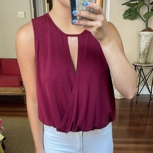 BCBG Generation Burgundy Keyhole Blouse